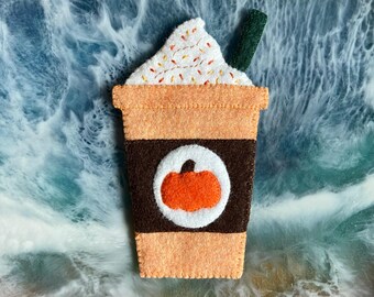 Pumpkin Spice Latte Ornament, Magnet, Wool Felt, Handmade.