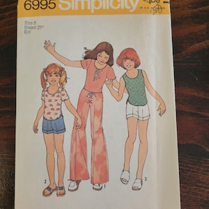 Vintage 1975 Simplicity Pattern 6995 Girls&#39; Pants, Shorts, & Top Set