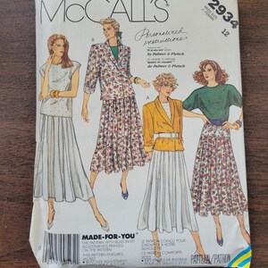 Vintage 1987 McCall&#39;s Jacket, Top, & Skirt Pattern 2934 Uncut