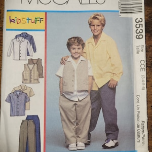 Vintage 2002 McCall&#39;s Boys&#39; Shirt, Vest, and Pants Pattern 3539 Uncut
