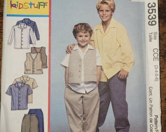 Vintage 2002 McCall's Boys' Shirt, Vest, and Pants Pattern 3539 Uncut