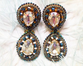 Classic teardrop bridesmaid earrings/ iridescent blue rhinestone earrings / large lightweight drop earrings / wedding party jewelry