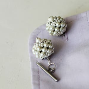 White Ball Cufflinks / Pearl wedding cufflinks / Wedding jewelry for men / Groom Accessories for him / Orante cufflinks for groom gifts image 2