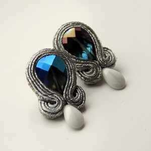 Metallic Studs Crystal / Gifts under 20 dollars / Birthday Gift for her / Festival Jewellery Earrings / Soutache Summer Fashion Studs image 1