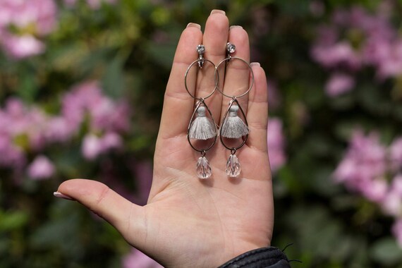 Vintage Rhinestone Tassel Drop Earrings: Sparkly Bridal Jewelry