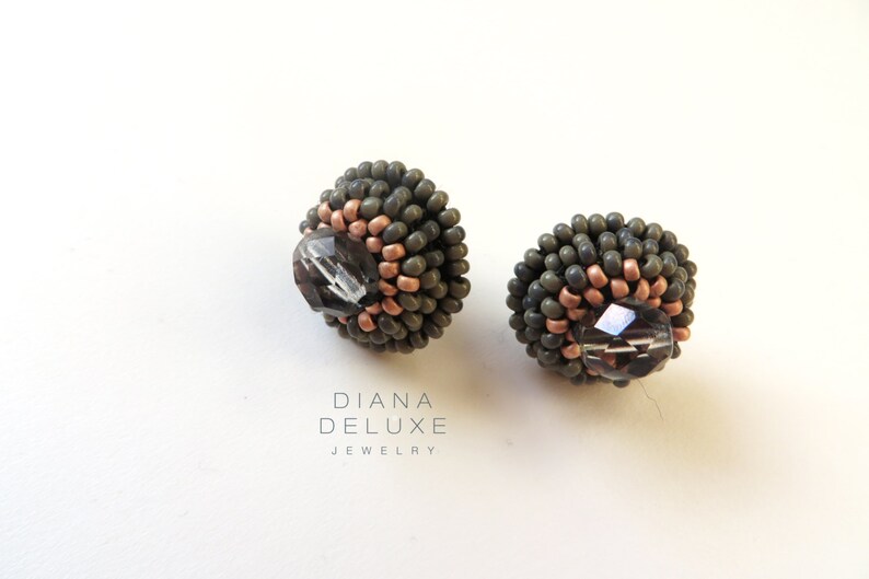 Beaded earrings stud with crystals Beadwork Jewellery Tiny Stud earrings women Neutrals Accessories Birthday Anniversary Bridesmaid