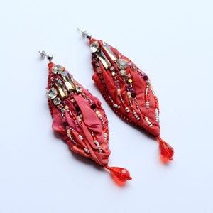 Crystal earrings embroidered / Dangle chandelier earrings / Shibori silk jewelry bridal accessories / Lightweight earrings sensitive ears image 4