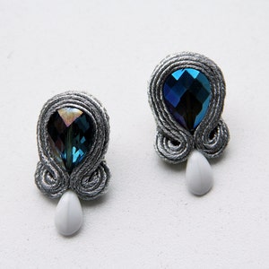 Metallic Studs Crystal / Gifts under 20 dollars / Birthday Gift for her / Festival Jewellery Earrings / Soutache Summer Fashion Studs image 3