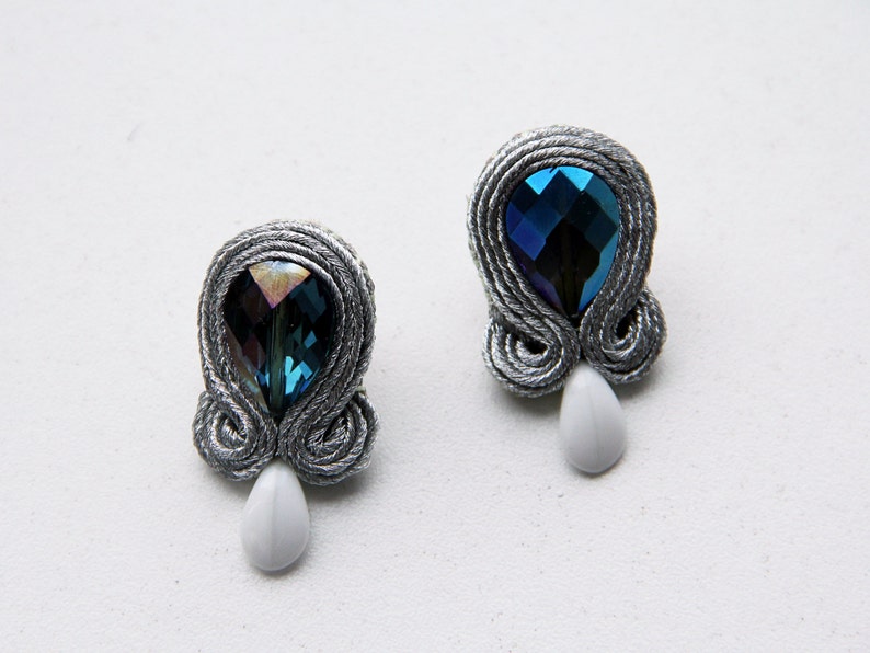 Metallic Studs Crystal / Gifts under 20 dollars / Birthday Gift for her / Festival Jewellery Earrings / Soutache Summer Fashion Studs image 3