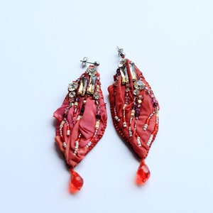 Crystal earrings embroidered / Dangle chandelier earrings / Shibori silk jewelry bridal accessories / Lightweight earrings sensitive ears image 6