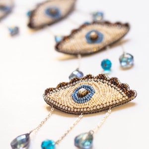Teary eye brooch with crystals / Avant garde eye brooch inspired from Dali surrealism jewelry / Bead embroidered Abstract crying eye pin image 5