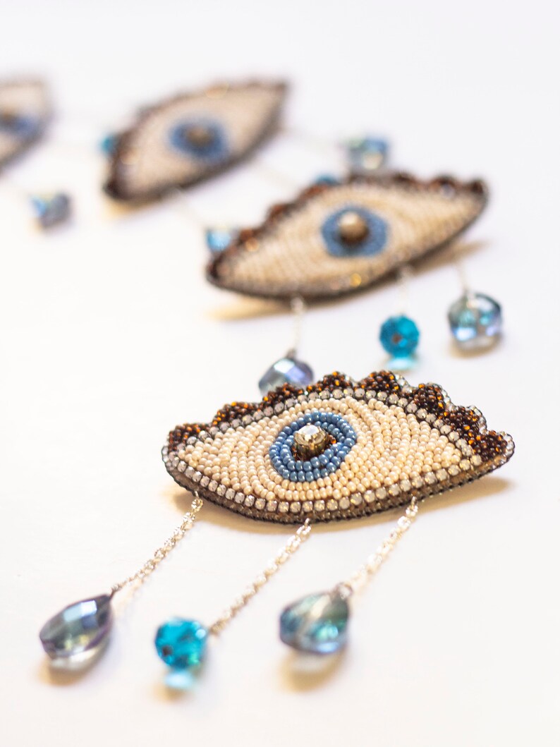 Teary eye brooch with crystals / Avant garde eye brooch inspired from Dali surrealism jewelry / Bead embroidered Abstract crying eye pin image 5