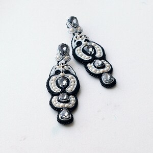 Black evening earrings with grey crystals, Luxurious lightweight long earrings made for elegant women image 6