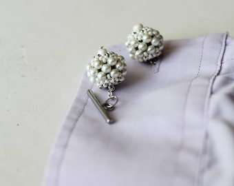 White Ball Cufflinks / Pearl wedding cufflinks / Wedding jewelry for men / Groom Accessories for him / Orante cufflinks for groom gifts