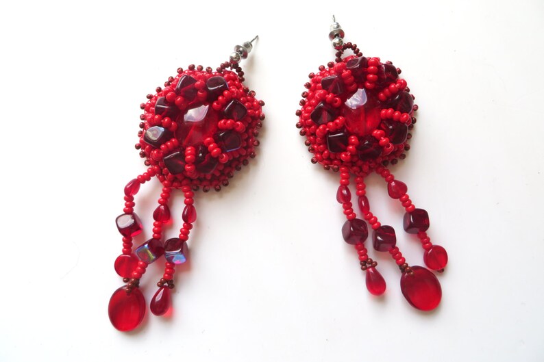 Red Boho Earrings Rouge Bijoux Fringe Earrings Long Boho Earrings Bead Jewellery Gifts for Bohemian Birthday gift for girlfriend