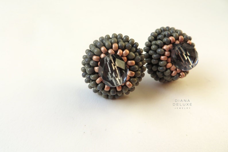 Beaded earrings stud with crystals Beadwork Jewellery Tiny Stud earrings women Neutrals Accessories Birthday Anniversary Bridesmaid