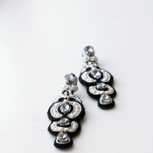 Black evening earrings with grey crystals, Luxurious lightweight long earrings made for elegant women image 8