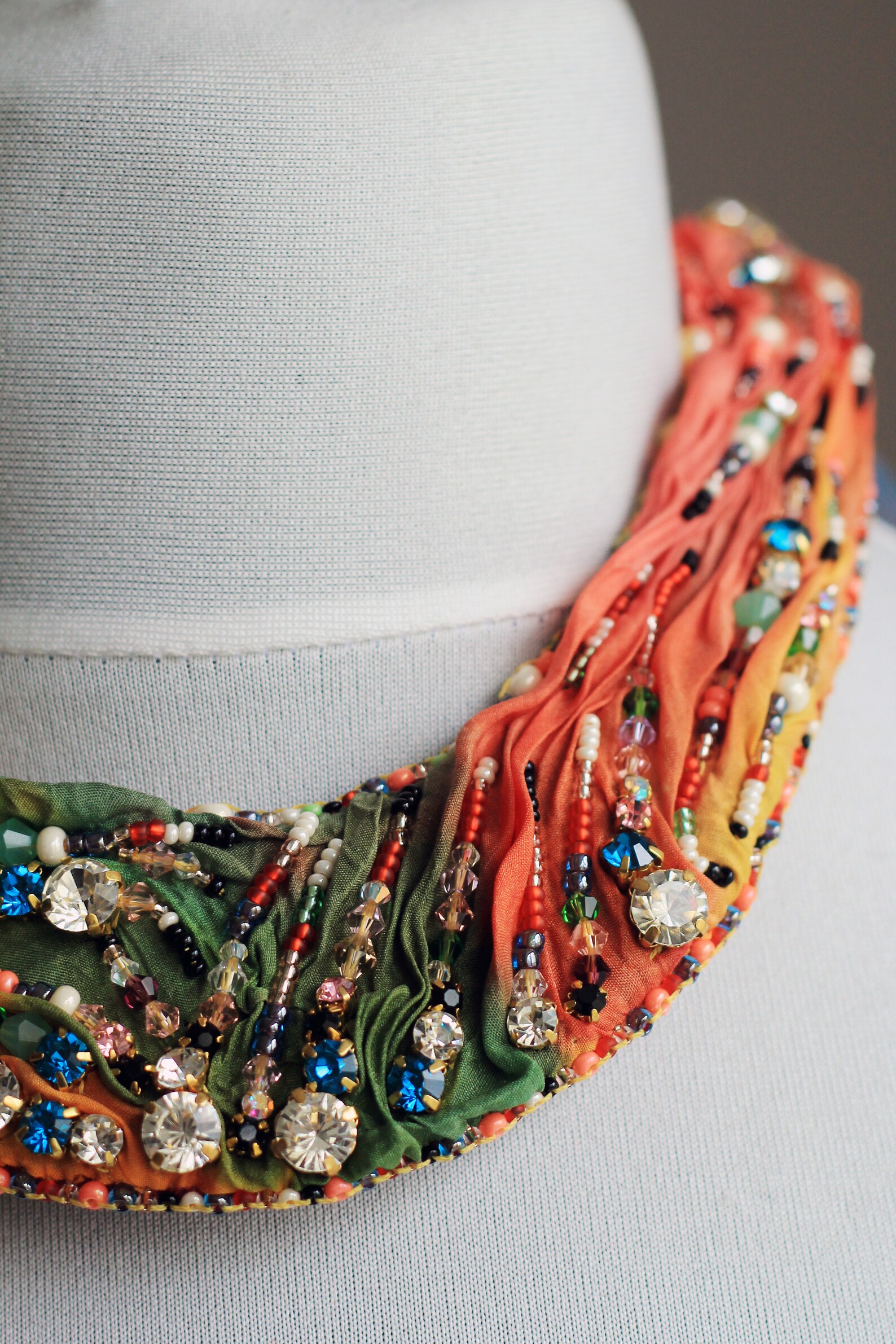 Silk Crystal Necklace PRATO / Embroidered Collar Necklace for Wedding