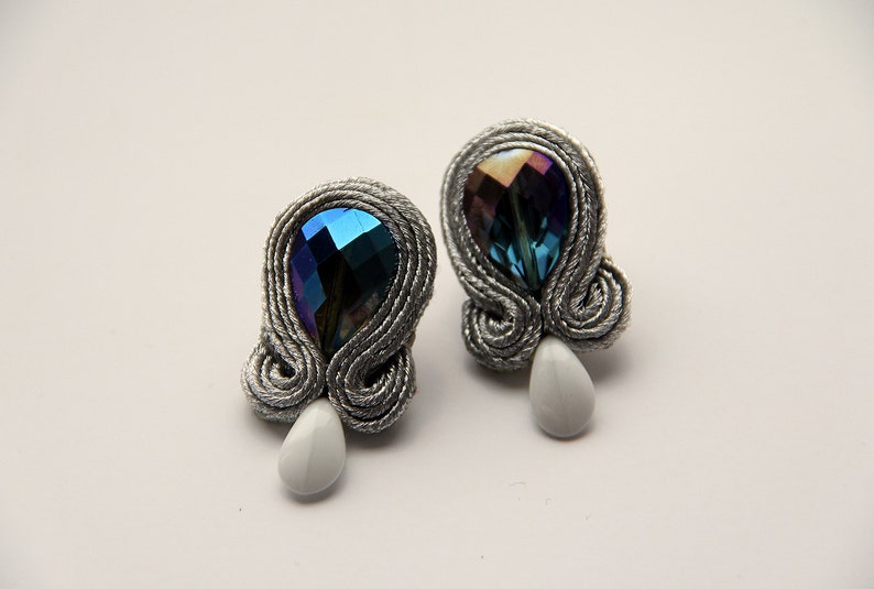 Metallic Studs Crystal / Gifts under 20 dollars / Birthday Gift for her / Festival Jewellery Earrings / Soutache Summer Fashion Studs image 2