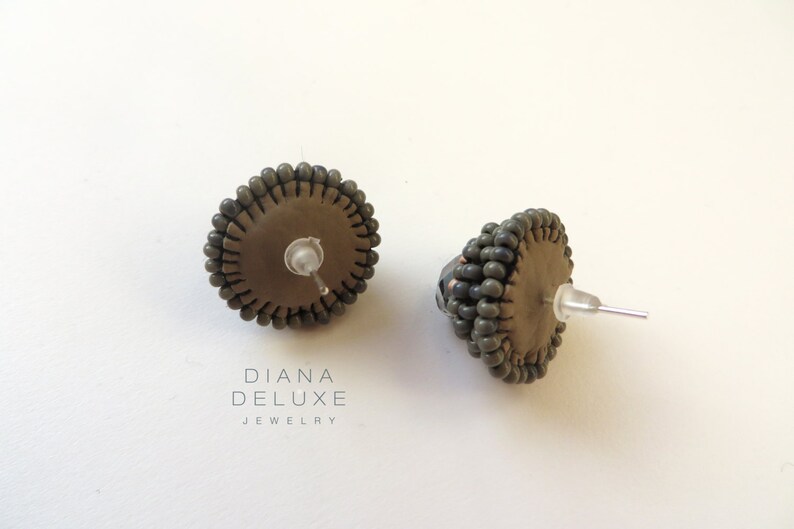 Beaded earrings stud with crystals Beadwork Jewellery Tiny Stud earrings women Neutrals Accessories Birthday Anniversary Bridesmaid