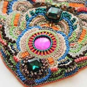 Designer oversized haute couture necklace DECADENTE / Bead embroidered bib necklace wityh silk ribbon image 9
