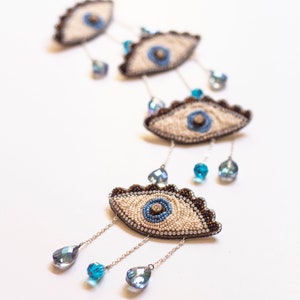 Teary eye brooch with crystals / Avant garde eye brooch inspired from Dali surrealism jewelry / Bead embroidered Abstract crying eye pin image 4