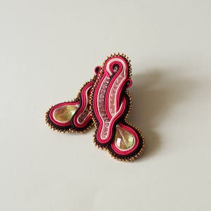 Hot pink earrings soutache / Crystal beach party earrings / Handmade stud long earrings / Unique fuchsia earrings / Large ohrringe soutache image 9