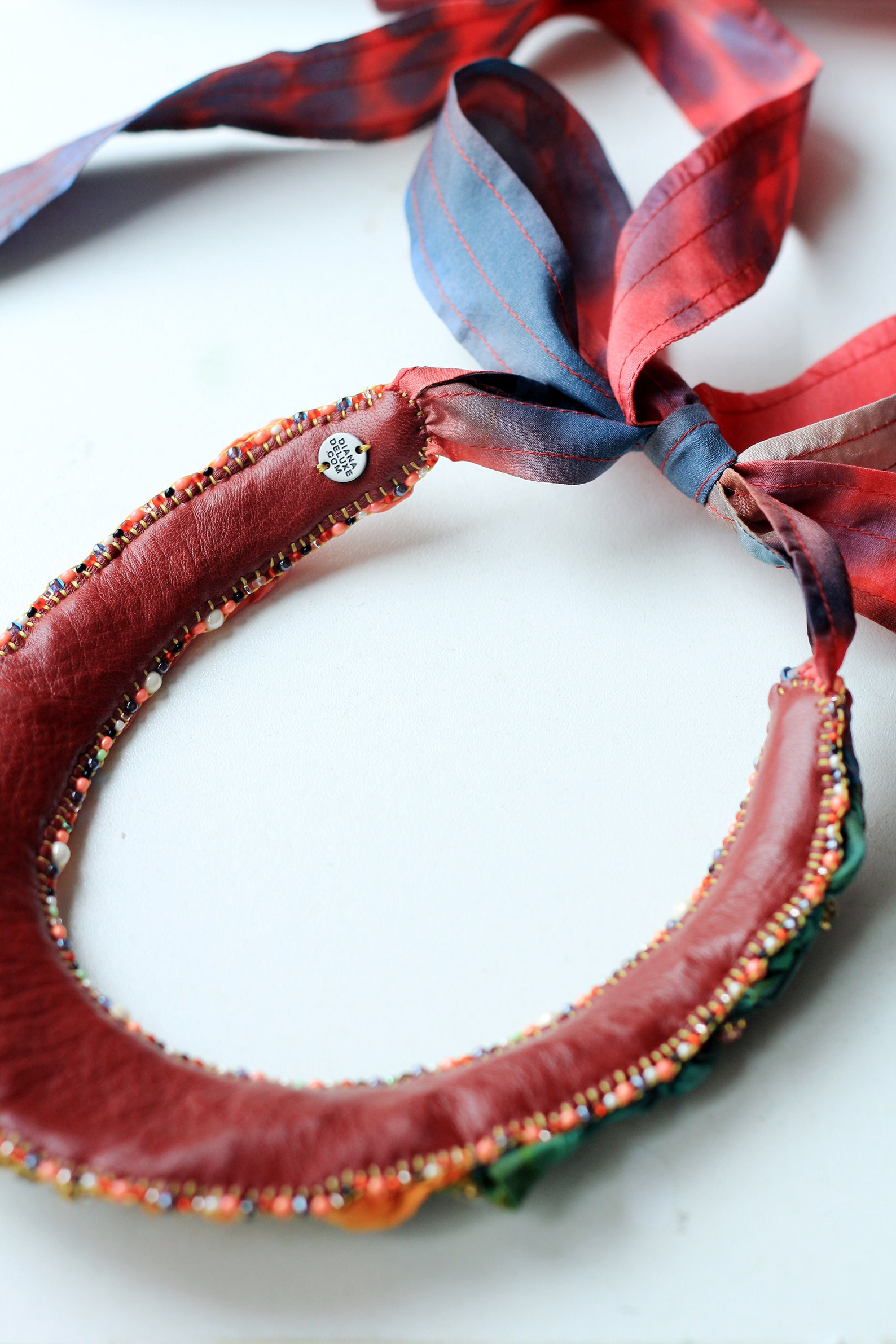 Silk Crystal Necklace PRATO / Embroidered Collar Necklace for Wedding