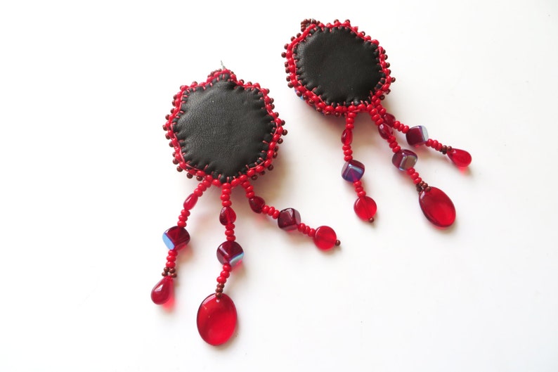 Red Boho Earrings Rouge Bijoux Fringe Earrings Long Boho Earrings Bead Jewellery Gifts for Bohemian Birthday gift for girlfriend