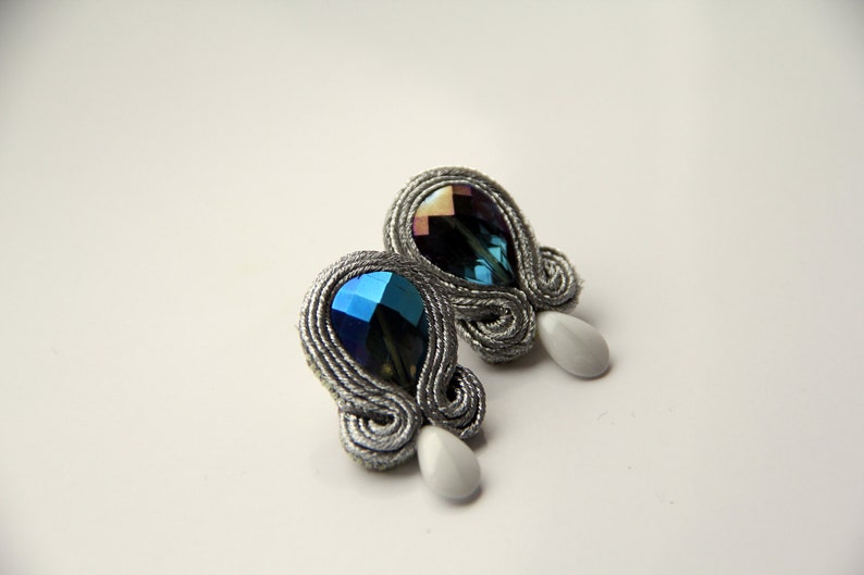 Metallic Studs Crystal / Gifts under 20 dollars / Birthday Gift for her / Festival Jewellery Earrings / Soutache Summer Fashion Studs image 1