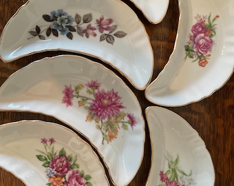 Set of 6 Bone Dishes Vintage CMI Chadwick Florals Gold Rimmed