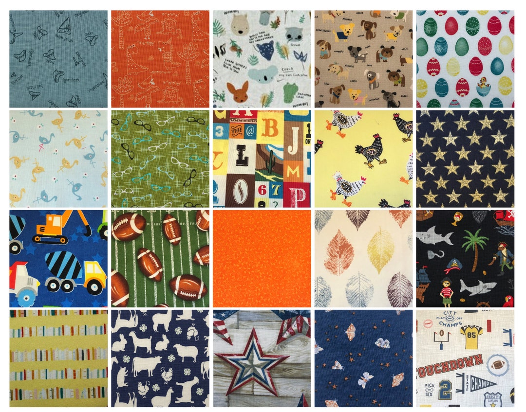 4.5 Fabric Squares I Spy Novelty Fabric Squares boys, Matched Sets of 2