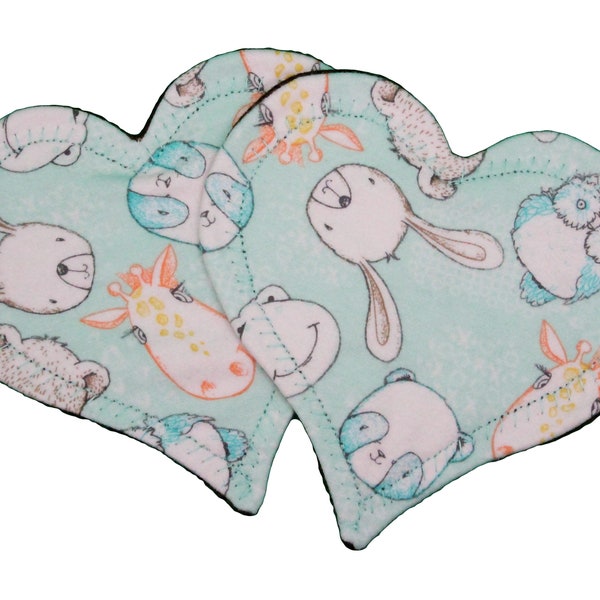 Animal Faces Bear Bunny Scent Bonding Hearts for infant preemie and parent bonding, scent cloth lovies, set of two, newborn multiples