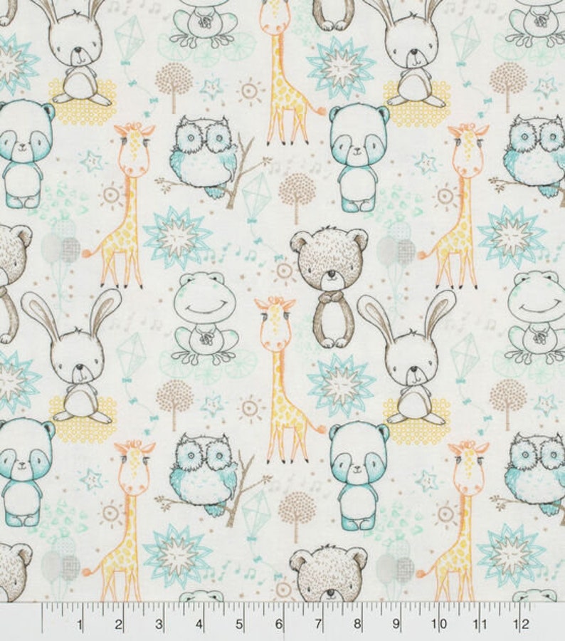 Bunny Moon Flannel Nursery Fabric Cuddle Me Animals Magic Moon Flannel Fabric Teddy Frog Panda Owl