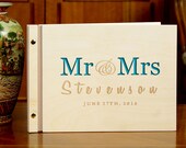 Wedding Guest Book Rustic Wooden Guestbook Bride and Groom Names Personalized Custom Laser Engraved Cover