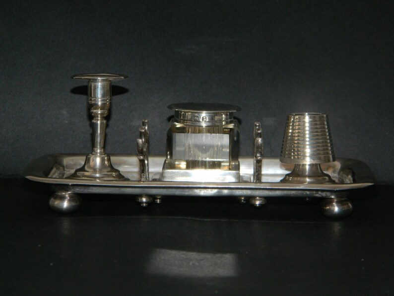 Victorian Circa 1899 Sterling Silver Desk Inkwell Set Etsy