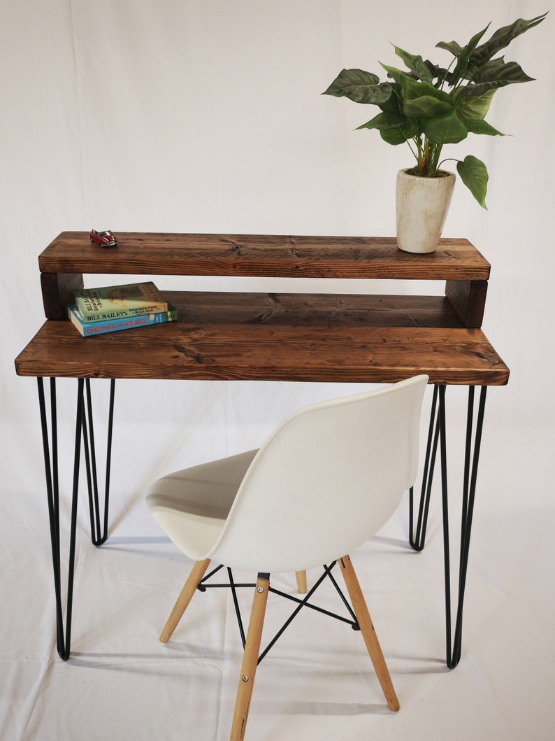 Reclaimed Wood Desk With Monitor Stand On Hairpin Legs Etsy
