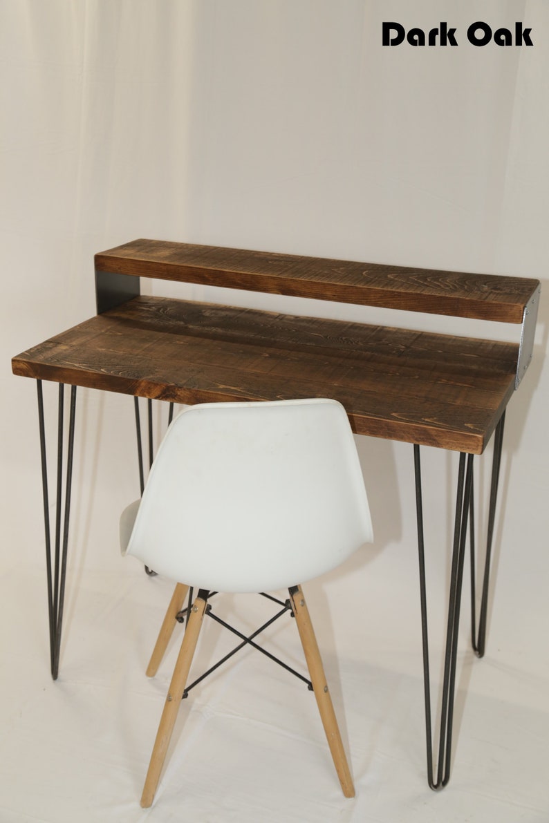 Desk Wood and Metal Desk With Shelf Hairpin Leg Desk. Etsy UK