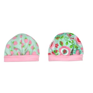 Strawberry Fields Flannel Cap Set - 2pk, Preemie Cap available in sizes: Micro, Teeny and Preemie