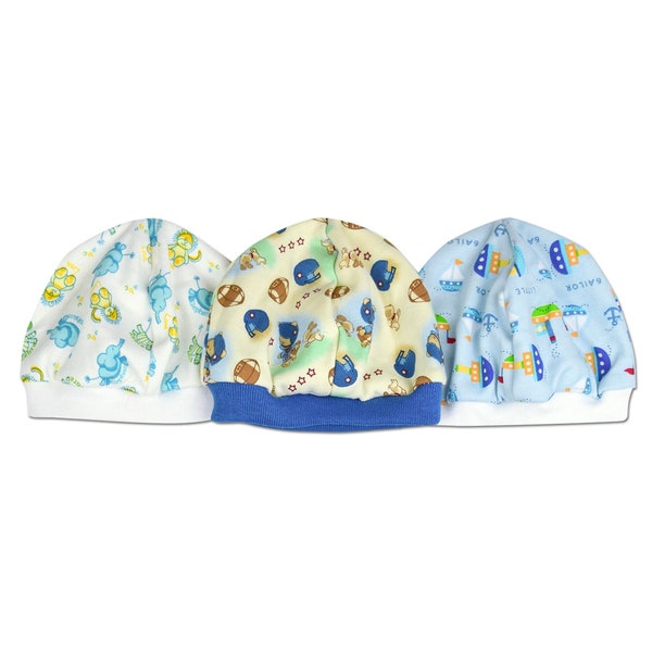 Little Boy's Assorted Caps - 3pk, Preemie Cap available in sizes: Micro, Teeny and Preemie
