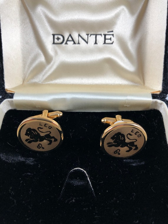 Vintage Cufflinks DANTE 70s Zodiac Leo Cufflinks … - image 1