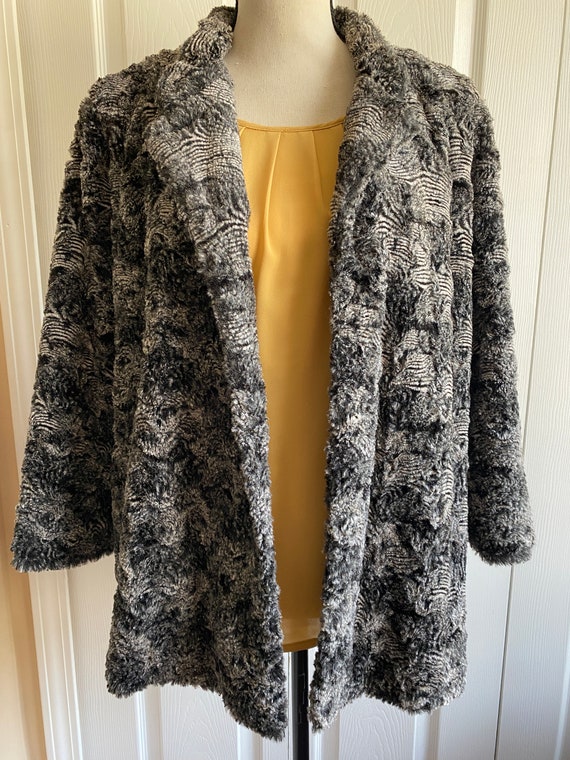 Alfred Dunner Jacket Faux Fur Black & White Soft