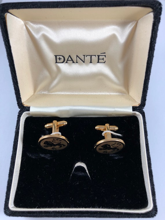 Vintage Cufflinks DANTE 70s Zodiac Leo Cufflinks … - image 2