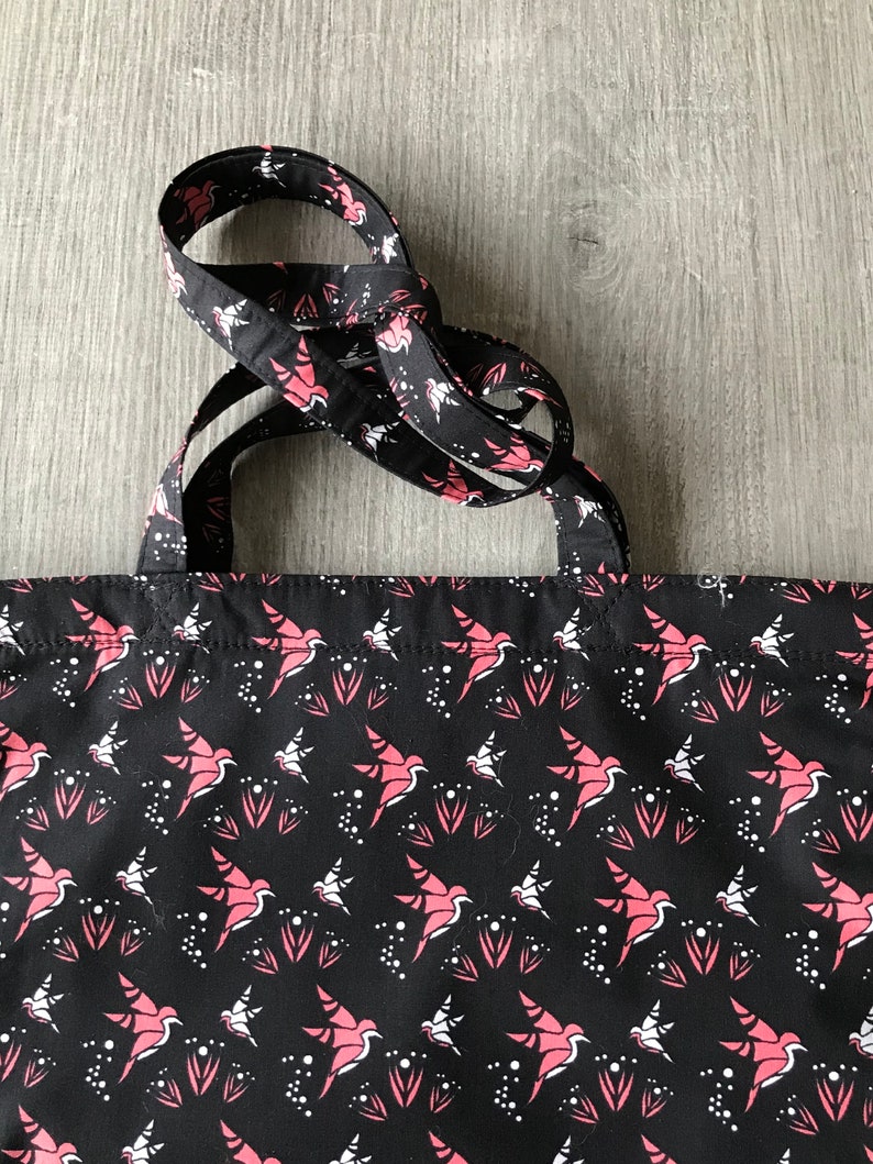 black cotton tote bag with colibri