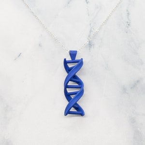 DNA Strand Pendant, 3D Printed Blue Nylon with Sterling Silver Chain