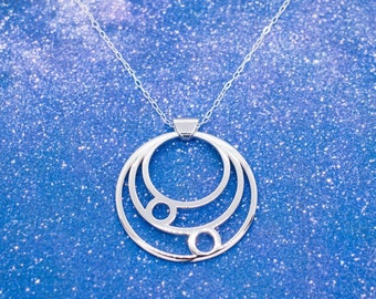 Celestial Circles Pendant, Silver Circle Necklace, 3D Printed Orbit Pendant, Space Jewelry Astronomy Gift, Space Gifts
