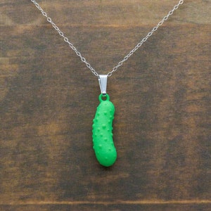 Pickle Pendant, 3D Printed Miniature Food Jewelry for Pickle Lovers