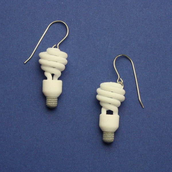 Lightbulb Earrings, CFL Lightbulbs, 3D Printed Earrings, Light Bulb Earrings, Geek Earrings, Gift for Electrician, Electrical Engineer