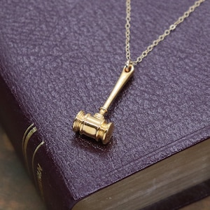 Gavel Pendant, 3D Printed 18K Gold Plated Necklace, Gift for Attorney, Gift for Paralegal, Gift for Judge, Gift for Law School Grad