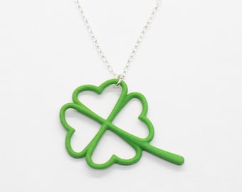 Four Leaf Clover Pendant, 3D Printed Green Nylon Shamrock for St. Patrick's Day